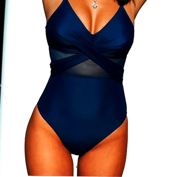 Other - NWY NAVY BLUE TUMMY CONTROL MESH ACCENT ADJUSTABLE STRAP V NECK MEDIUM